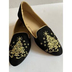 Faux Suede gold embroidered‎ Christmas loafer size 8 regency luxury unique